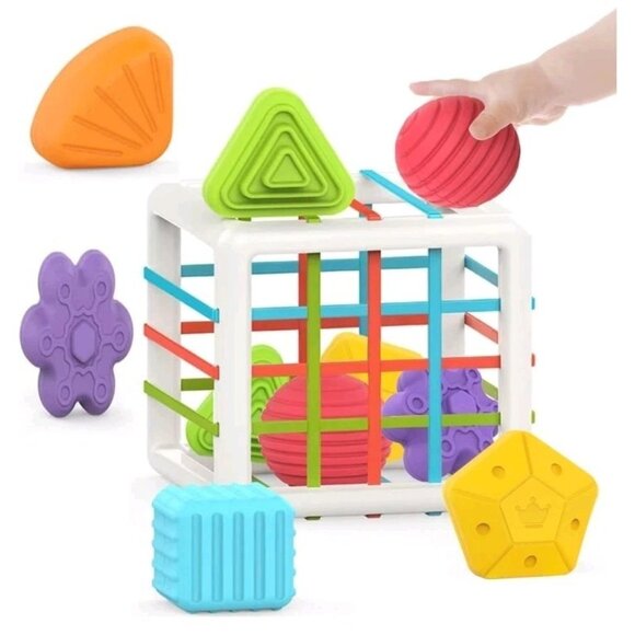 MINGKIDS Montessori Toys for 1 Year Old, Toy 6 Pc Multi Sensory Shape - Picture 1 of 8